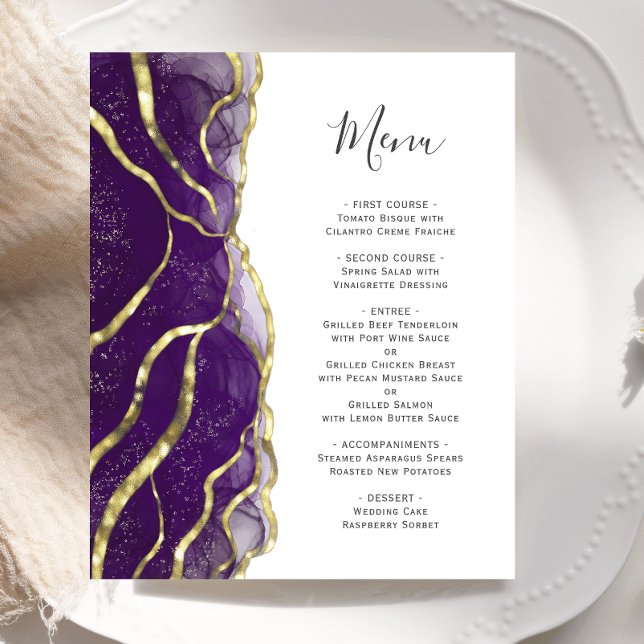 Budget Purple Gold Ink Wedding Menu (Creator Uploaded)