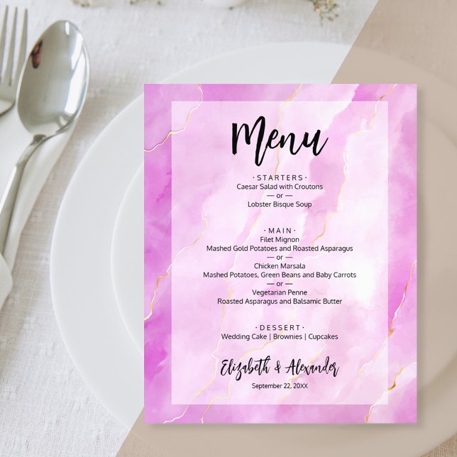 Budget Purple Gold Marble Wedding Menu (Creator Uploaded)