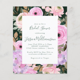 Budget Purple Green Floral Bridal Shower Invite