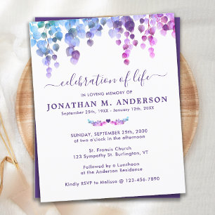 Budget Purple Greenery Celebration Of Life Invite