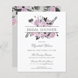 Budget Purple Grey Floral Bridal Shower Invitation