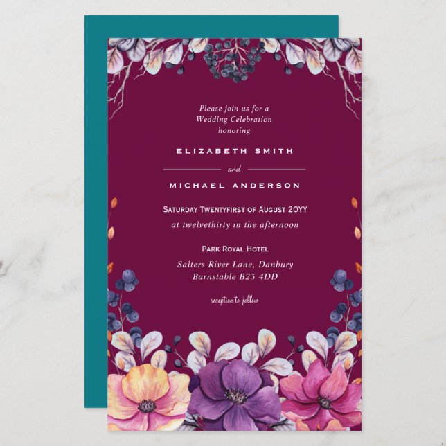 BUDGET Purple Lavender Leaves Wedding Invites A9 (Front/Back)