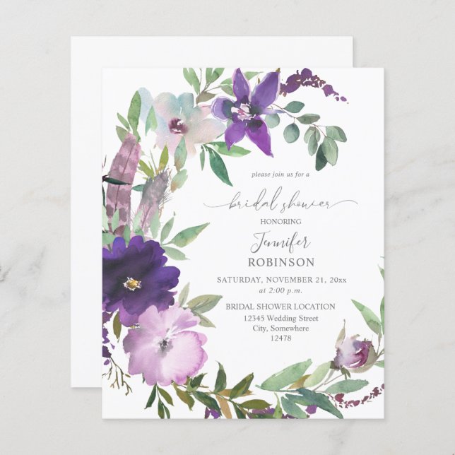 Budget Purple Lavender Violet Floral Bridal Shower (Front/Back)