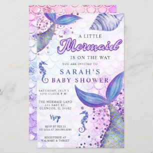 Budget Purple Mermaid Baby Shower Invitation
