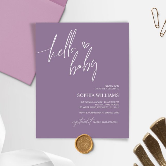 Budget Purple Minimalist Baby Shower Invitation (Creator Uploaded)
