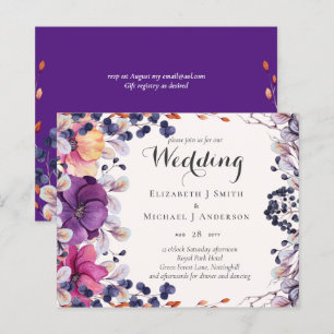 BUDGET Purple Orange Dusk Till Dawn Wedding INVITE