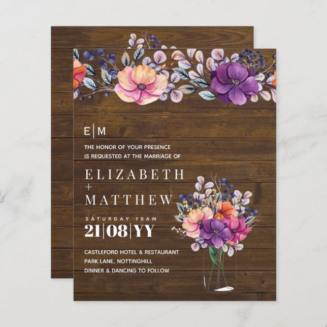 BUDGET Purple Orange Dusk Till Dawn Wedding INVITE (Front/Back)