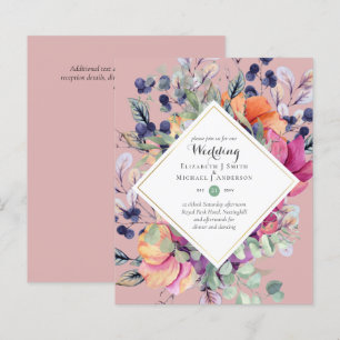 BUDGET Purple Orange Floral Wedding Invitations