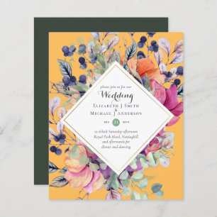 BUDGET Purple Orange Floral Wedding Invitations