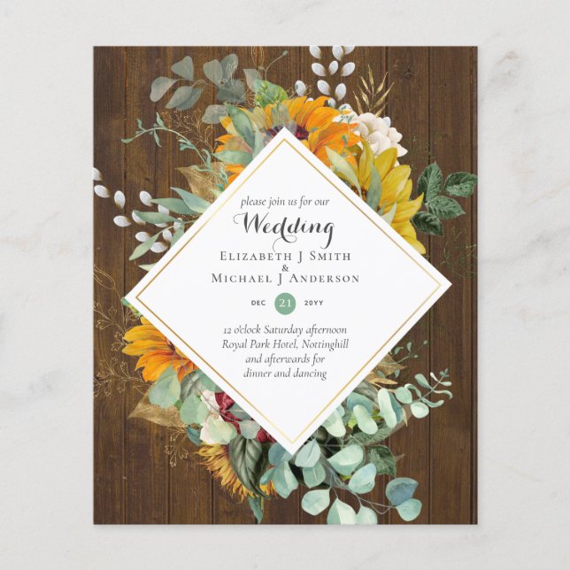 BUDGET Purple Orange Floral Wedding Invitations Flyer (Front)