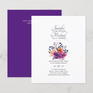 BUDGET Purple Orange Floral Wedding Invite
