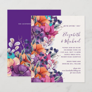 BUDGET Purple Orange Floral Wedding Invite