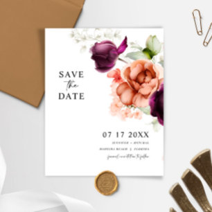 Budget Purple & Peach Flowers Save The Date Card