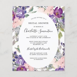 Budget Purple Pink Floral Bridal Shower Invitation