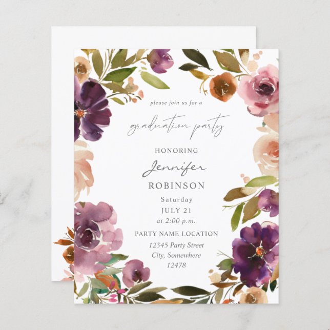 Budget Purple & Pink Floral Graduation Party (Front/Back)