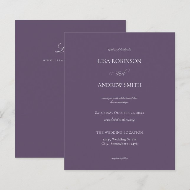 Budget Purple Plum Calligraphy Wedding (Front/Back)