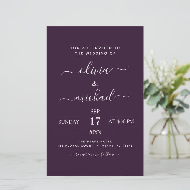 Budget Purple Plum Wedding Modern Typography (Standing Front)
