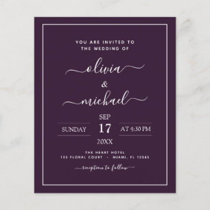 Budget Purple Plum Wedding Modern Typography Flyer