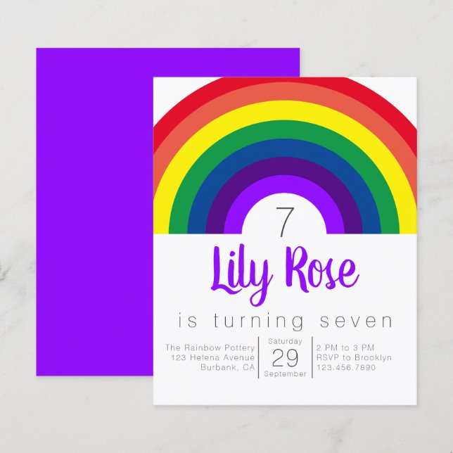 Budget Purple Rainbow Birthday Party Invitation (Front/Back)