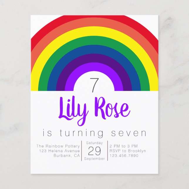 Budget Purple Rainbow Birthday Party Invitation Flyer (Front)