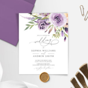 Budget Purple Rose Elegant Wedding Invitation