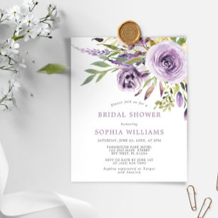 Budget Purple Rose Floral Bridal Shower Invitation