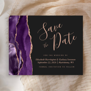 Budget Purple Rose Gold Agate Dark Save the Date