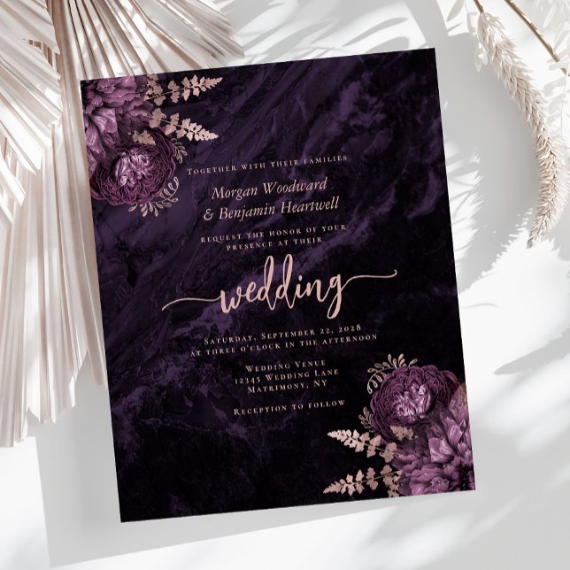 Budget Purple Rose Gold Floral Wedding Invite (Creator Uploaded)