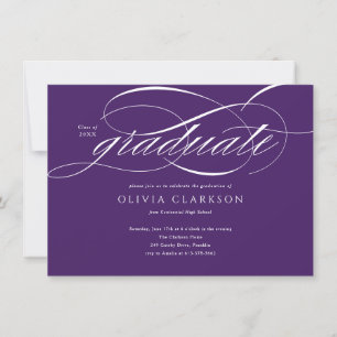 Budget Purple Script Photo Graduation Party Invitation