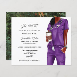 Budget Purple Scrubs Nurse Photo Graduation Invite