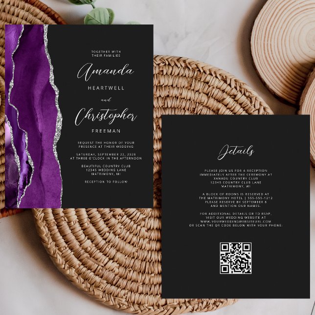 Budget Purple Silver Agate Dark QR Code Wedding (Creator Uploaded)