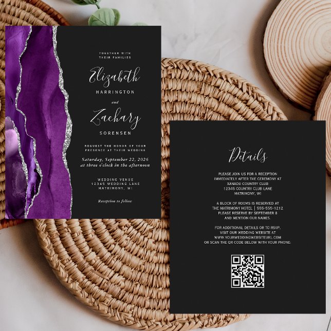 Budget Purple Silver Agate Dark QR Code Wedding (Creator Uploaded)