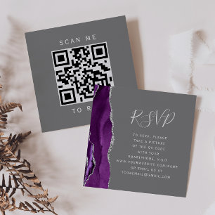 Budget Purple Silver Agate Grey QR Code RSVP Enclosure Card