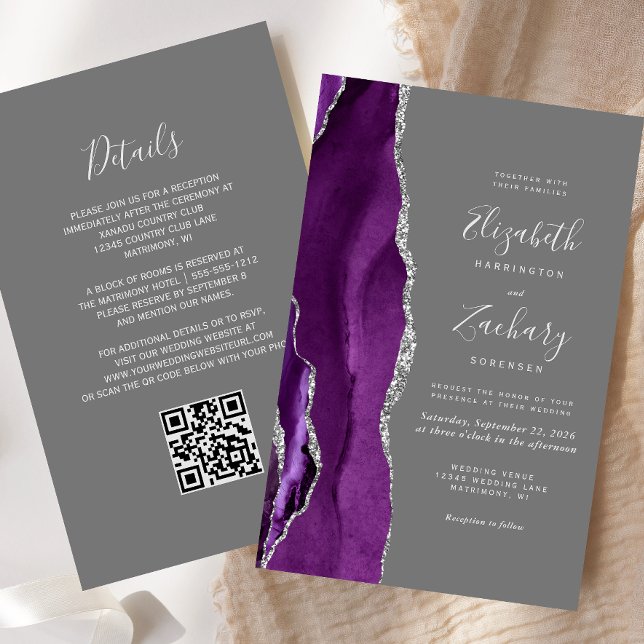 Budget Purple Silver Agate Grey QR Code Wedding (Creator Uploaded)