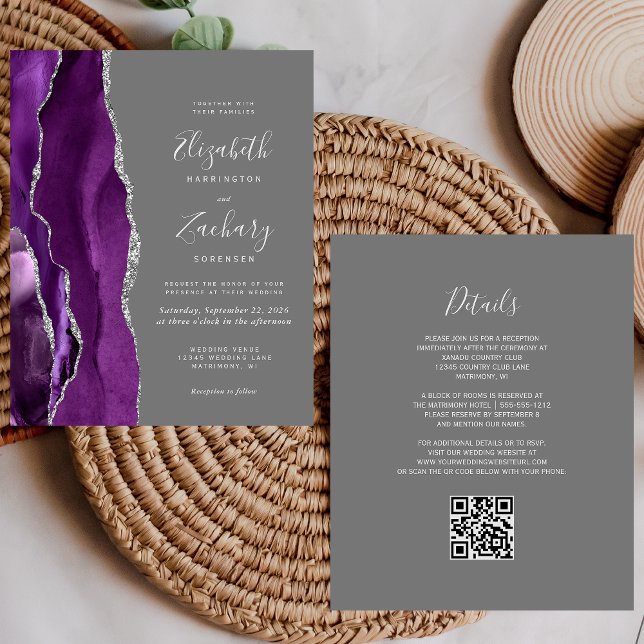 Budget Purple Silver Agate Grey QR Code Wedding (Creator Uploaded)