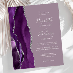 Budget Purple Silver Agate Mauve Wedding Invite