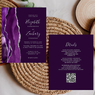 Budget Purple Silver Agate QR Code Wedding Invite