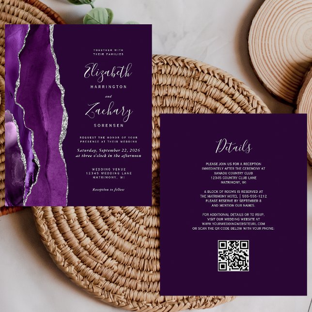 Budget Purple Silver Agate QR Code Wedding Invite (Creator Uploaded)