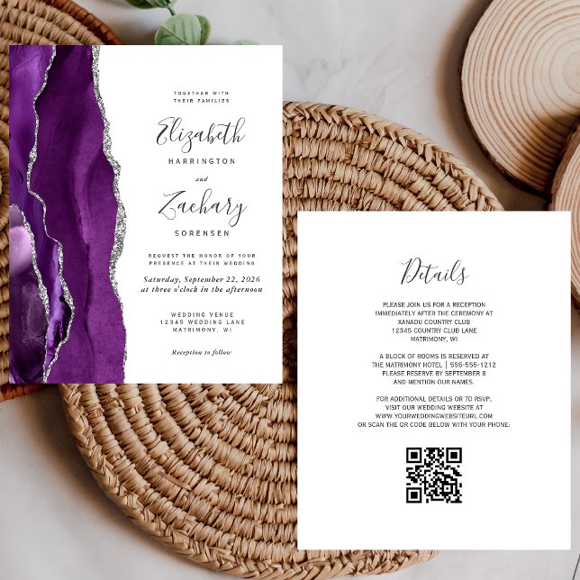 Budget Purple Silver Agate QR Code Wedding Invite (Creator Uploaded)