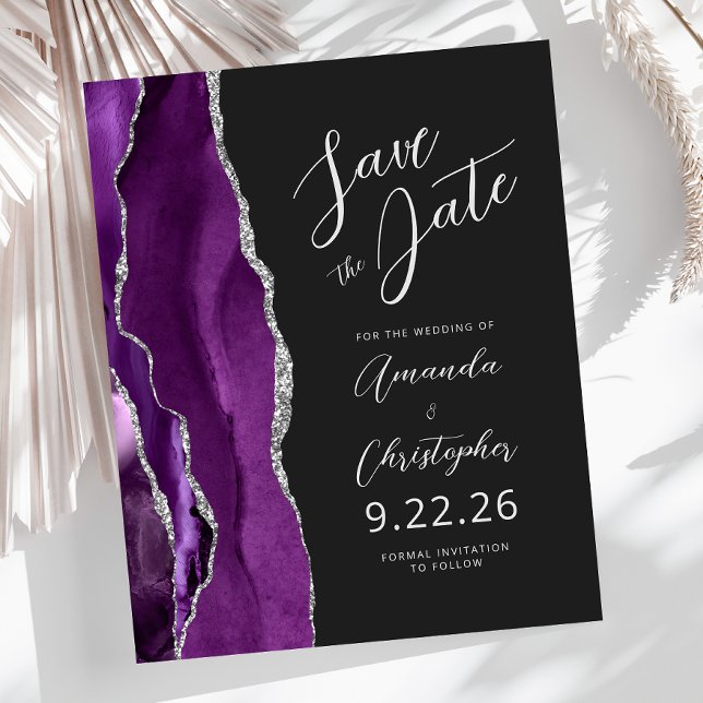 Budget Purple Silver Agate Script Save the Date (Creator Uploaded)