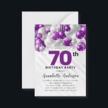 Budget Purple Silver Balloon Glitter 70th Birthday Card<br><div class="desc">Modern Glam Purple Violet Silver Balloon Glitter Sparkle Any Age Birthday Invitation</div>