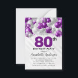 Budget Purple Silver Balloon Glitter 80th Birthday Card<br><div class="desc">Modern Glam Purple Violet Silver Balloon Glitter Sparkle Any Age Birthday Invitation</div>