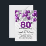 Budget Purple Silver Balloon Glitter 80th Birthday Card<br><div class="desc">Modern Glam Purple Violet Silver Balloon Glitter Sparkle Any Age Birthday Invitation</div>
