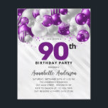Budget Purple Silver Balloon Glitter 90th Birthday<br><div class="desc">Modern Glam Purple Violet Silver Balloon Glitter Sparkle Any Age Birthday Invitation</div>