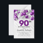 Budget Purple Silver Balloon Glitter 90th Birthday Card<br><div class="desc">Modern Glam Purple Violet Silver Balloon Glitter Sparkle Any Age Birthday Invitation</div>