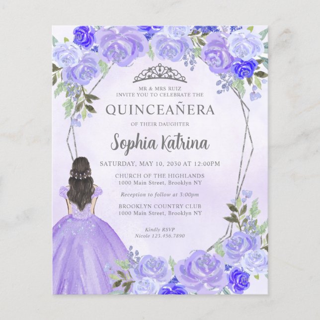 Budget Purple Silver Floral Princess Quinceañera (Front)