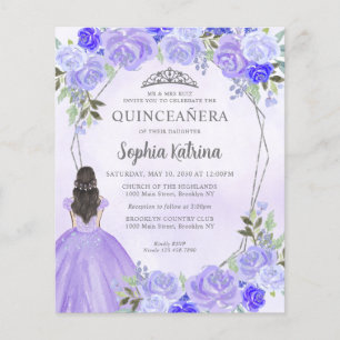Budget Purple Silver Floral Princess Quinceañera