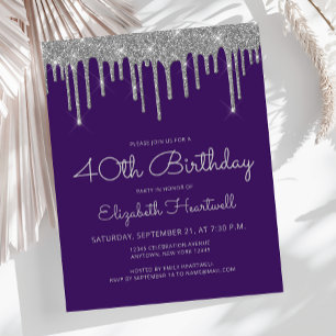 Budget Purple Silver Glitter 40th Birthday Party