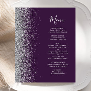 Budget Purple Silver Glitter Edge Wedding Menu