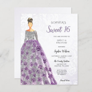 Budget  Purple Sparkle Dress Sweet 16 Invitation